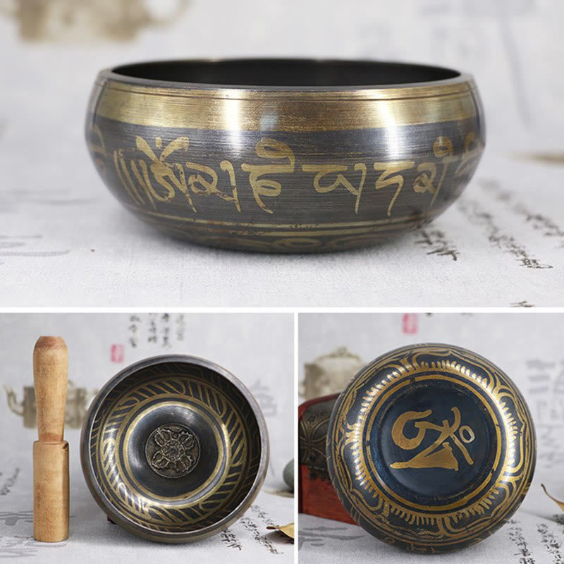 Nimara Ritual Tibetan Meditation Bowl for Healing and Mindfulness Om Mani Padme Hum Singing Bowl