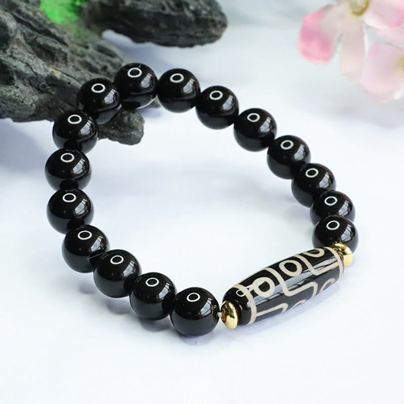Nimara Ritual Tibetan Nine-Eye Dzi Bead Black Onyx Power Bracelet