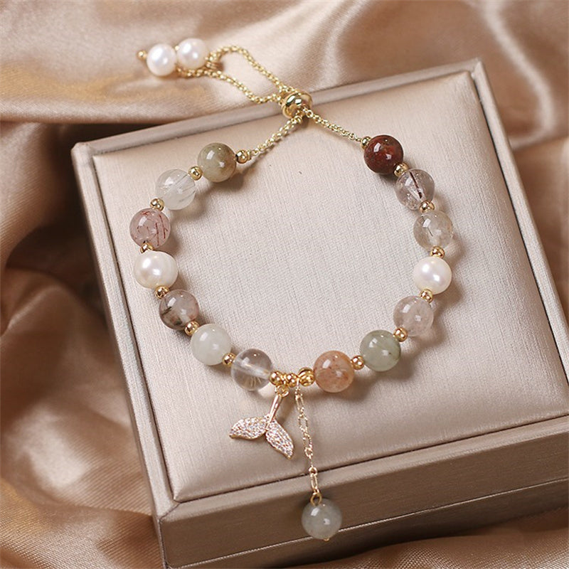 Nimara Ritual Strawberry Quartz Rutilated Quartz Fishtail Charm Healing Bracelet
