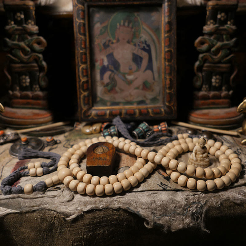 Nimara Ritual 108 Mala Beads Abelia Biflora Wood Warding Off Evil Spirits Wrist Mala