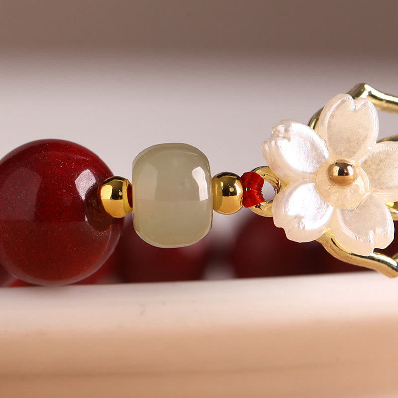 Nimara Ritual Natural Cinnabar Jade Beaded Tridacna Stone Flower Blessing Bracelet