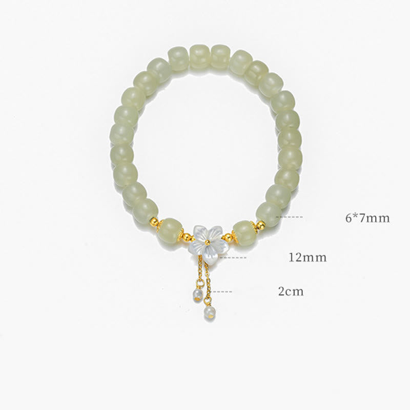 Nimara Ritual 925 Sterling Silver Natural Hetian Jade Luck Flower Bracelet