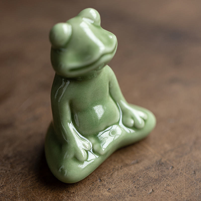Nimara Ritual Mini Small Meditation Lotus Resting Frog Ceramic Wealth Luck Home Tea Pet Figurine Decoration