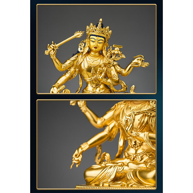 Nimara Ritual Four-armed Manjusri Bodhisattva Gold Figurine Compassion Serenity Copper Statue Home Decoration
