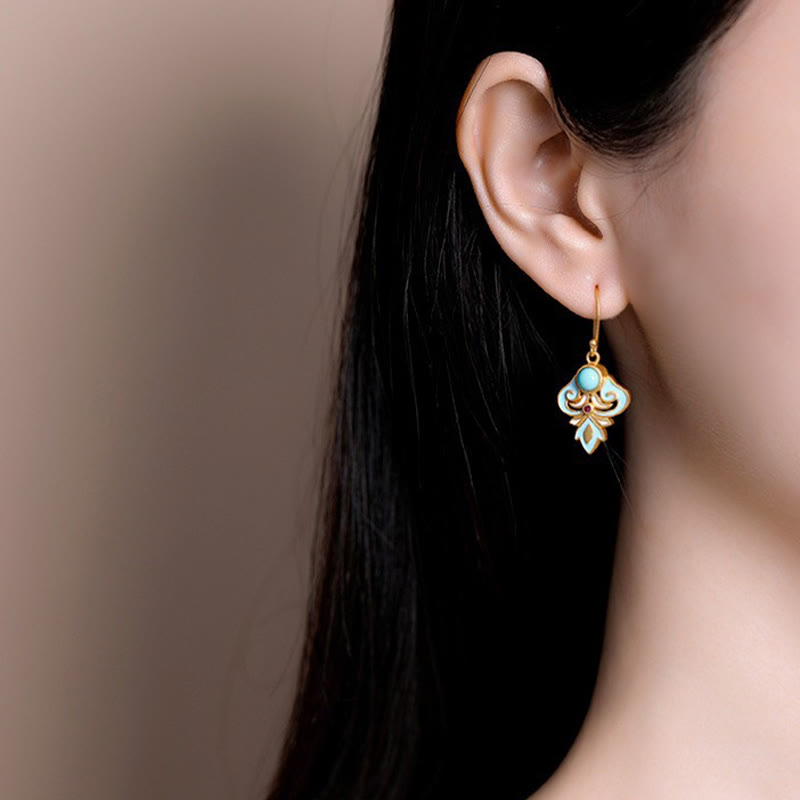 Nimara Ritual Copper Enamel Turquoise Positive Drop Earrings