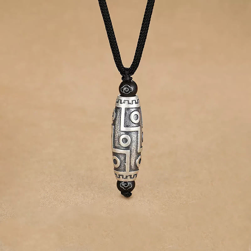 Nimara Ritual Tibet Nine-Eye Dzi Bead Pattern Copper Auspicious Clouds Wealth Necklace Pendant