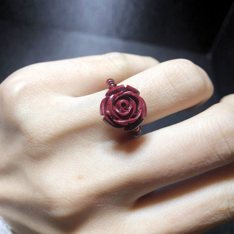Nimara Ritual Garnet Cinnabar Lucky Bead PiXiu Om Mani Padme Hum Rose Protection Ring