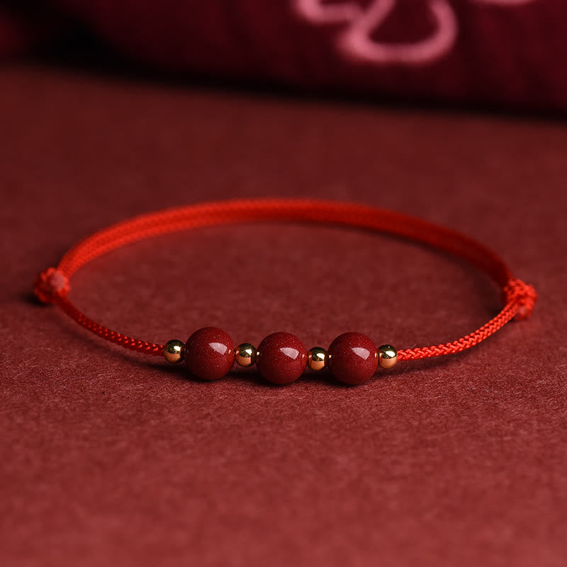 Nimara Ritual Natural Lucky Cinnabar Bead Blessing String Bracelet Anklet