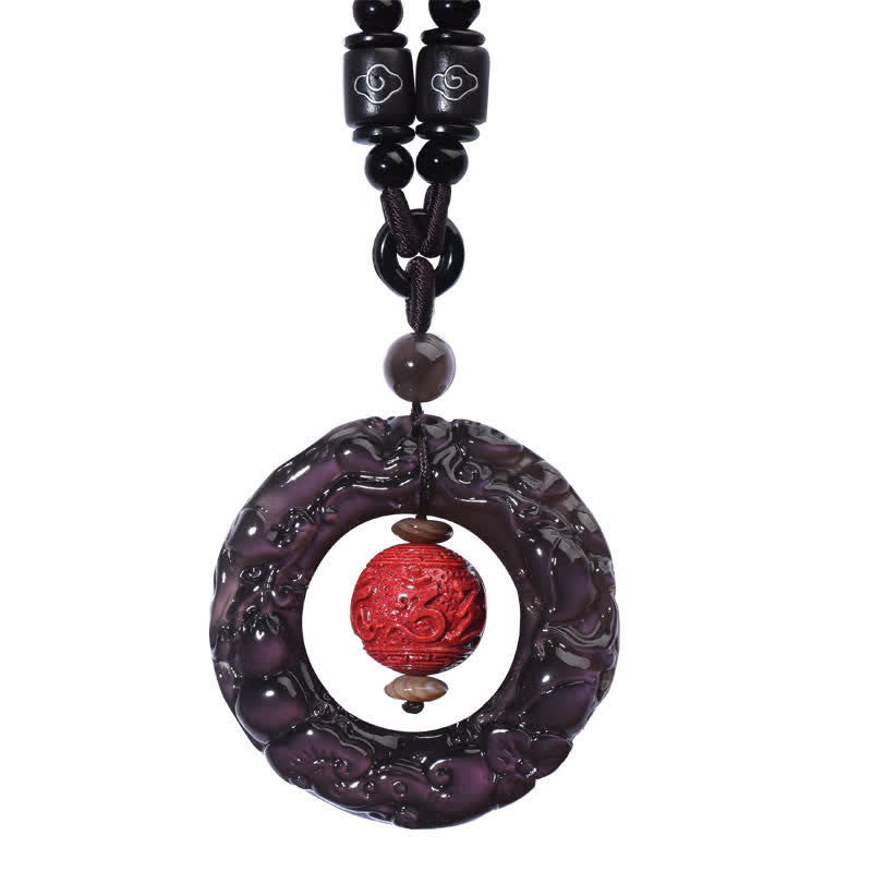 Nimara Ritual FengShui Natural Rainbow Obsidian PiXiu Cinnabar Healing Necklace Pendant