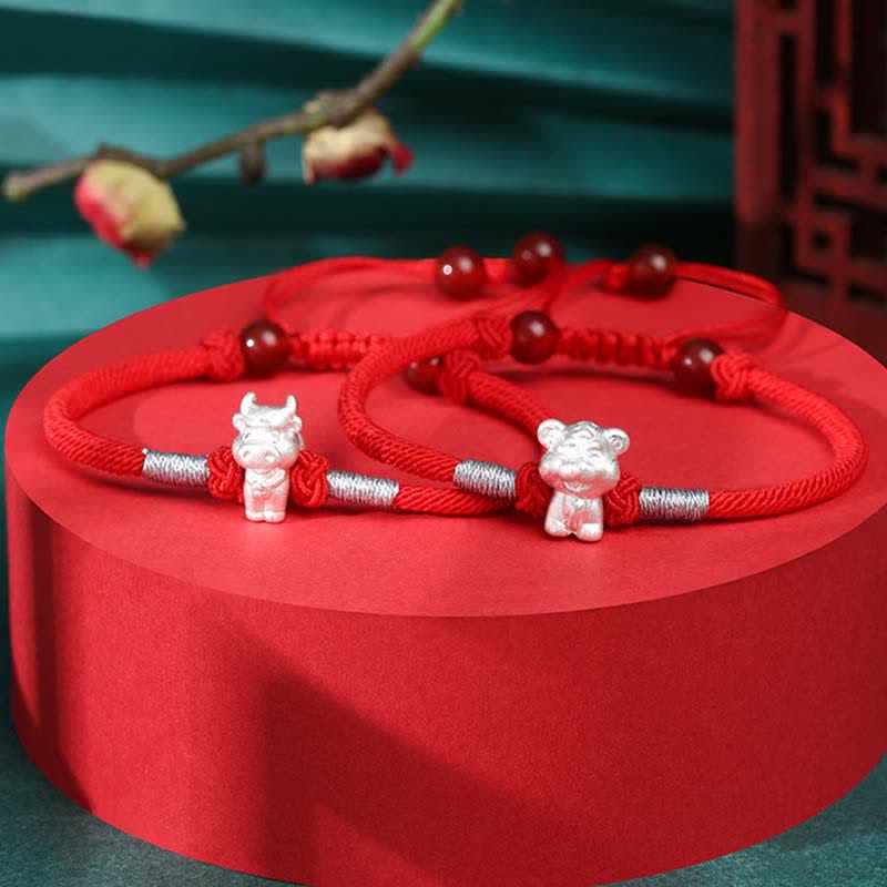 Nimara Ritual 999 Sterling Silver Chinese Zodiac Luck Strength Red String Bracelet