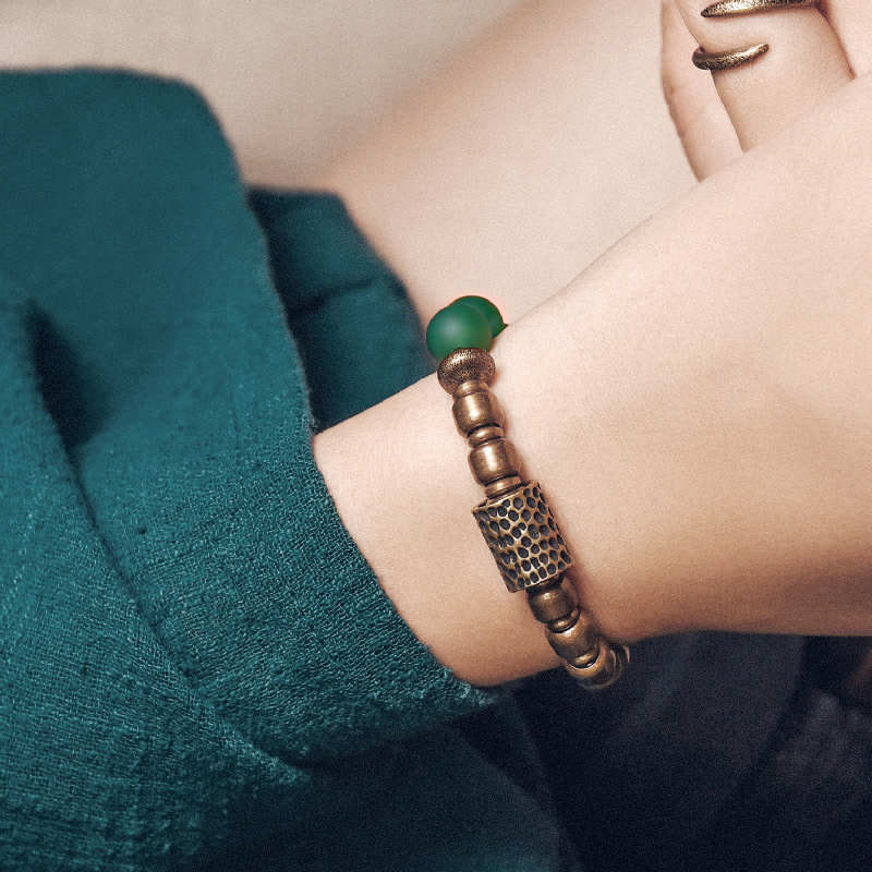 Nimara Ritual Tibetan Red Agate Green Agate Copper Confidence Fortune Bracelet