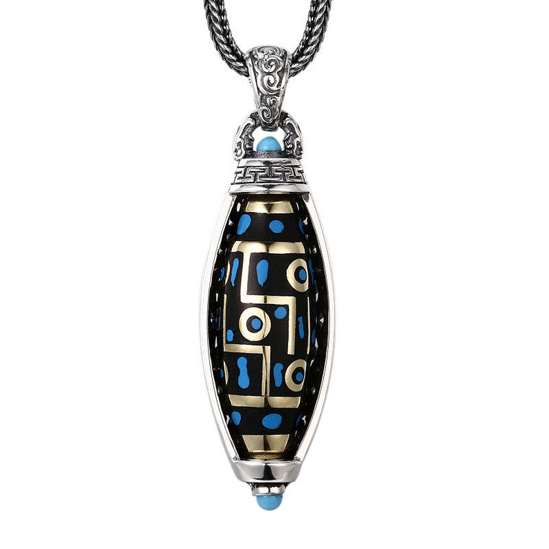 Peace & Purity Tibetan Om Mani Padme Hum Nine-Eye Dzi Bead Pattern Rotatable Necklace Pendant