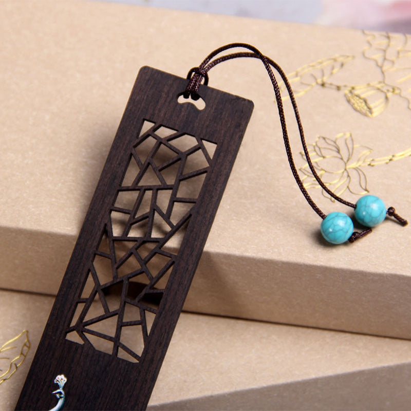 Nimara Ritual Blue Peacock Ebony Wood Bookmarks With Gift Box