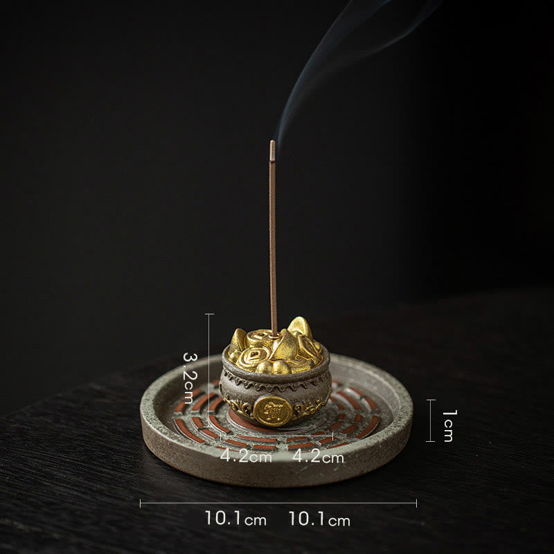 Nimara Ritual Small Treasure Bowl Lucky Bag Bagua Tray Healing Ceramic Stick Incense Burner Decoration