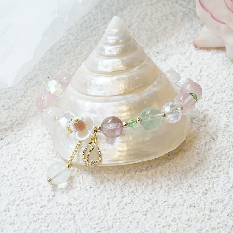 Nimara Ritual Strawberry Quartz Rutilated Quartz Fluorite Flower Healing Bracelet