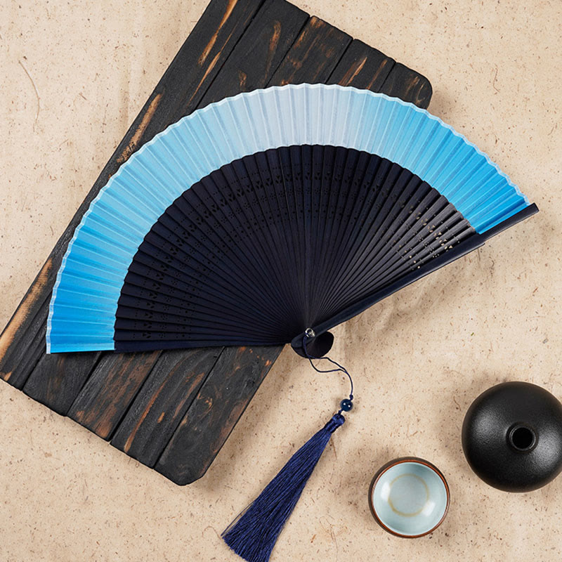 Nimara Ritual Solid Color Gradient Hollow Engraved Handheld Bamboo Folding Fan