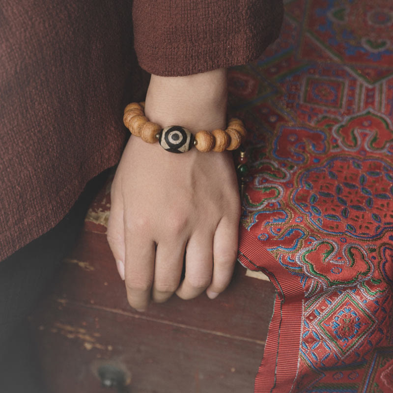 Nimara Ritual Tibet Bodhi Seed Dzi Bead Peace Charm Wrist Mala Bracelet