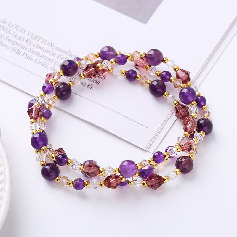 Nimara Ritual Natural Tourmaline Strawberry Quartz Amethyst Peace Wisdom Double Wrap Bracelet