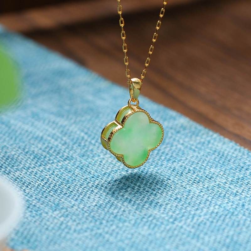 Bring Good Fortune Four Leaf Clover Jade Prosperity Necklace