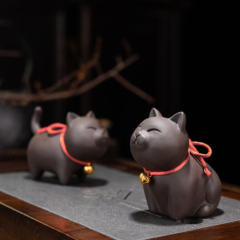 Nimara Ritual Mini Lovely Cat Tea Pet Purple Clay Figurine Desk Decoration