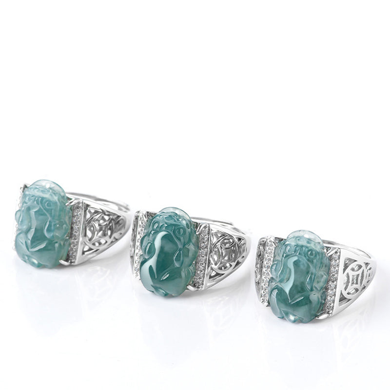 Nimara Ritual 925 Sterling Silver Fengshui Wealth Prosperity Jade PiXiu Luck Ring