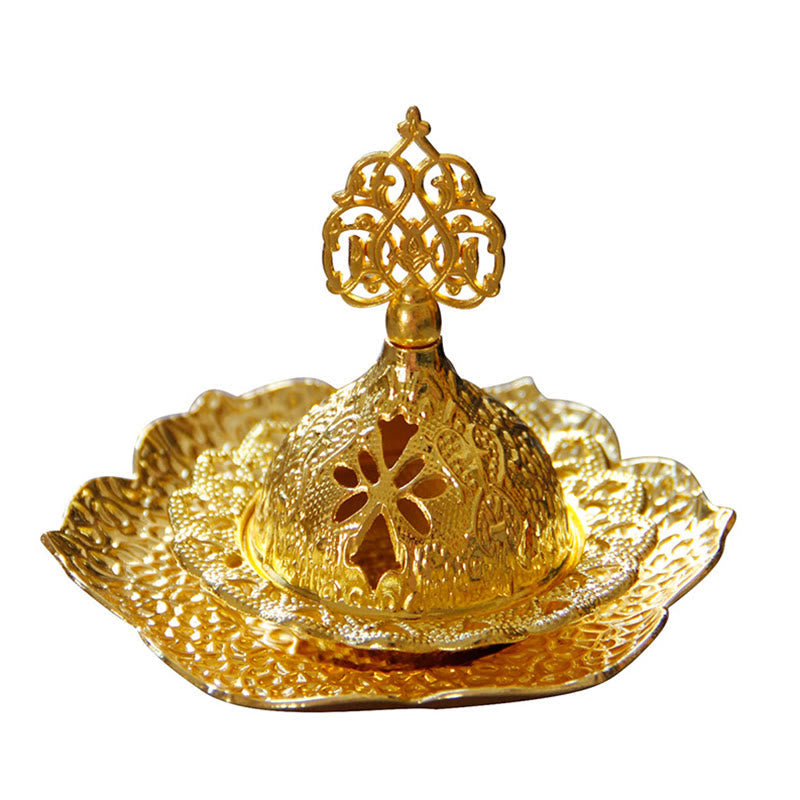 Nimara Ritual Gold Leaf Coaster Spiritual Mini Alloy Metal Incense Burner