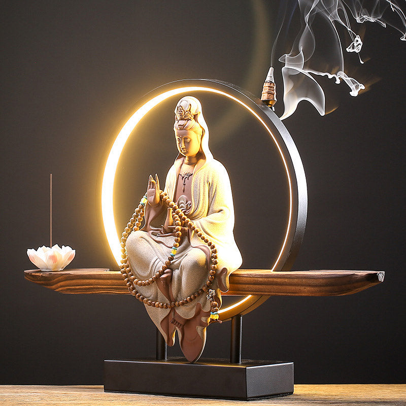 Nimara Ritual Buddha Avalokitesvara Ceramic Lotus Relaxation Incense Burner Decoration
