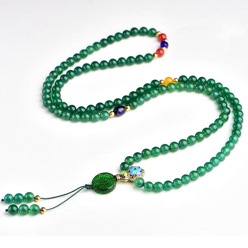 Nimara Ritual 108 Mala Beads Natural Green Agate Power Support Bracelet