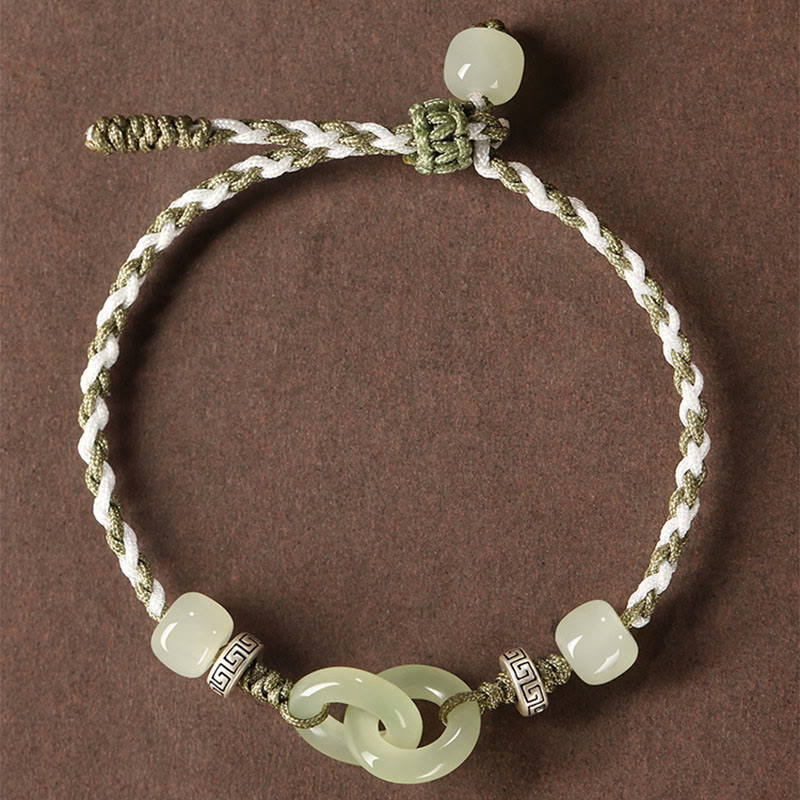 Nimara Ritual Natural Hetian Jade Peace Buckle Luck Braided Bracelet