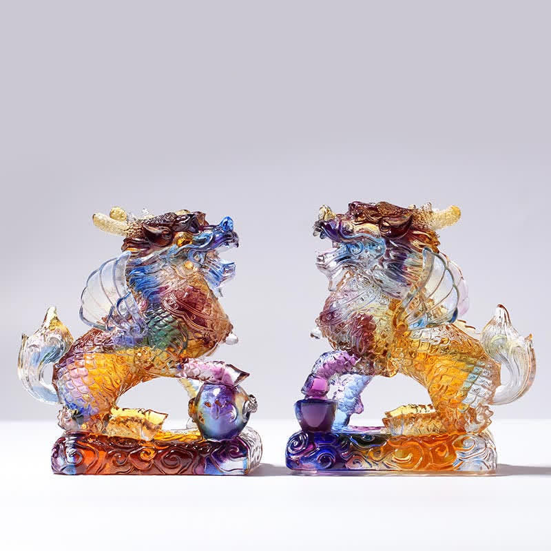 Nimara Ritual Feng Shui Kirin Handmade Liuli Crystal Art Piece Fortune Home Office Decoration