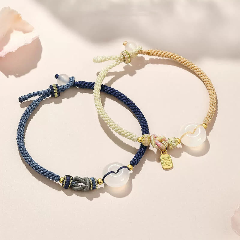 Nimara Ritual Handmade White Agate Peace Buckle Luck Happiness Protection Weave String Bracelet