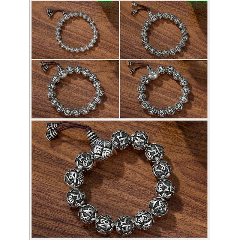 Nimara Ritual Tibetan Om Mani Padme Hum Carved Alloy Beads Amulet Bracelet