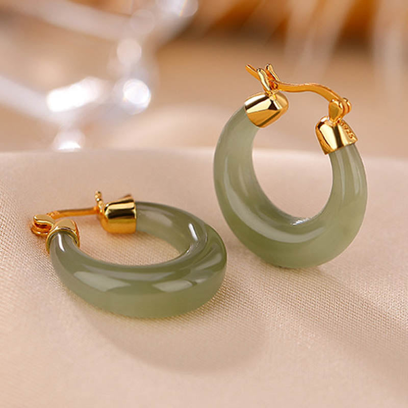 Nimara Ritual Round Jade Cyan Jade Prosperity Luck Drop Earrings
