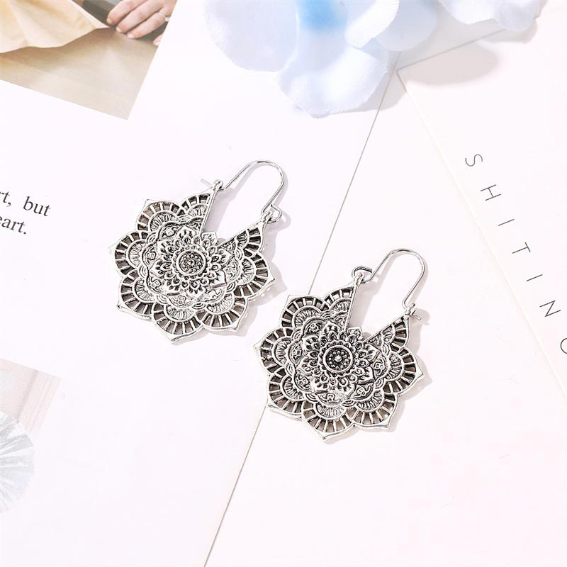 Nimara Ritual Tibetan Lotus Engraving Copper Blessing Drop Earrings