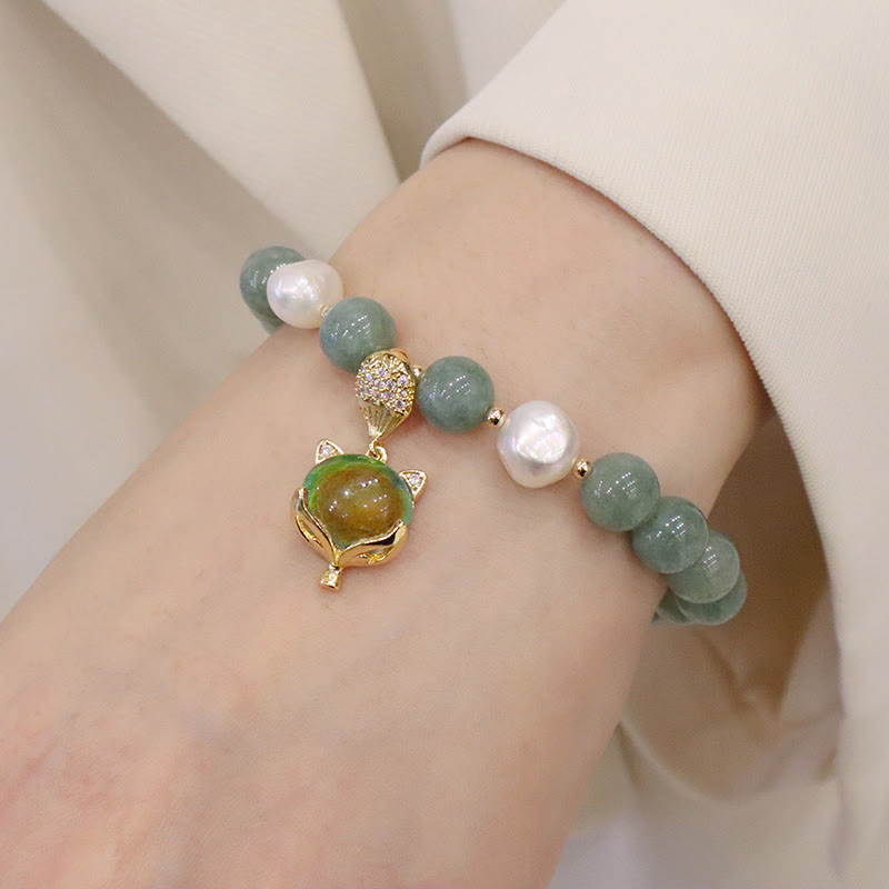 Nimara Ritual Jade Pearl Color-Changing Fox Charm Luck Bracelet