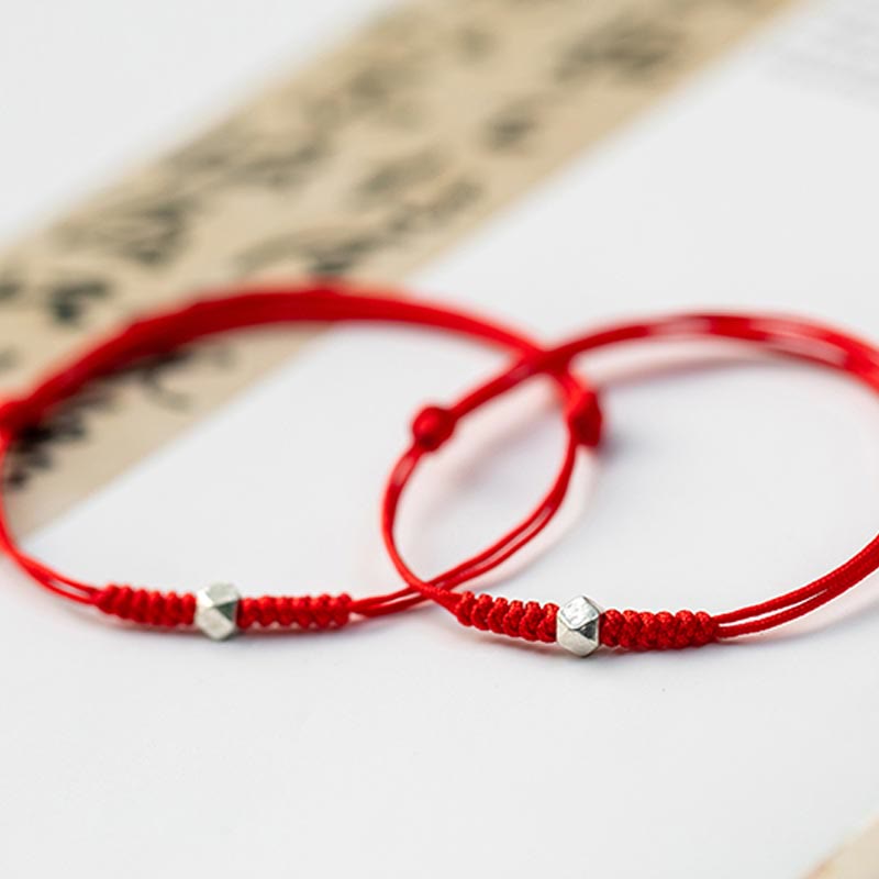 Nimara Ritual 925 Sterling Silver Luck Bead Protection Red String Thin Cord Braided Bracelet
