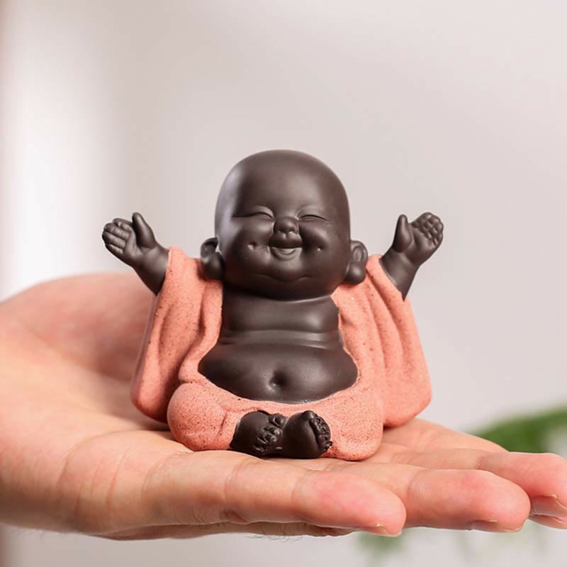 Nimara Ritual Always Smiling Laughing Buddha Wealth Luck Purple Clay Maitreya Statue Decoration