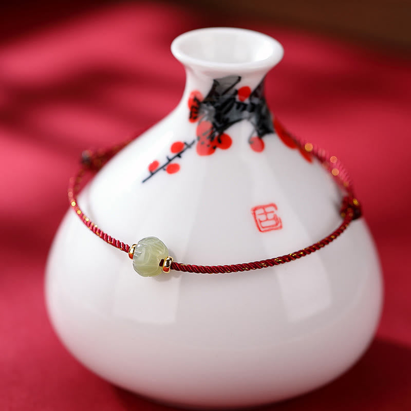 Nimara Ritual 925 Sterling Silver Plated Gold Hetian Jade Lotus Luck Red String Bracelet