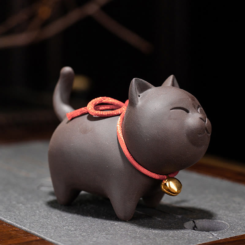 Nimara Ritual Mini Lovely Cat Tea Pet Purple Clay Figurine Desk Decoration
