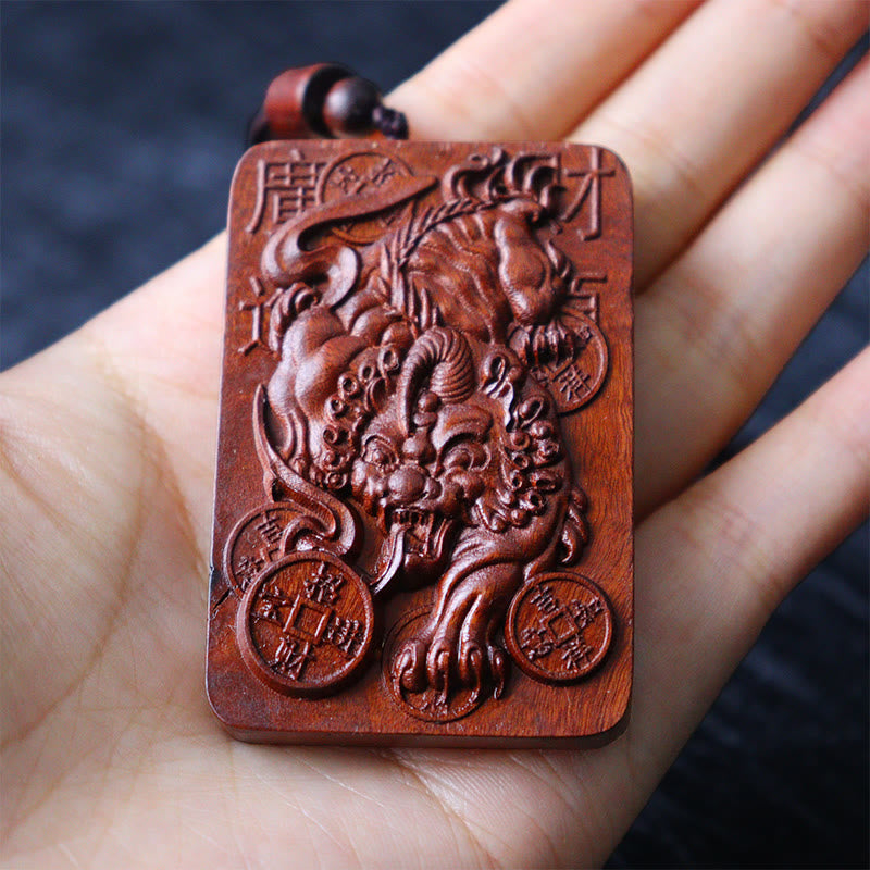 Nimara Ritual Natural Lightning Struck Jujube Wood PiXiu Copper Coin Good Fortune Necklace Pendant