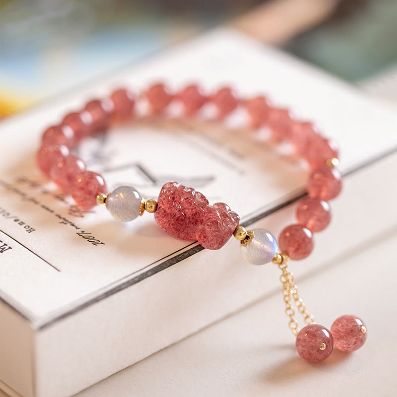 Nimara Ritual Natural Strawberry Quartz Moonstone PiXiu Love Healing Bracelet