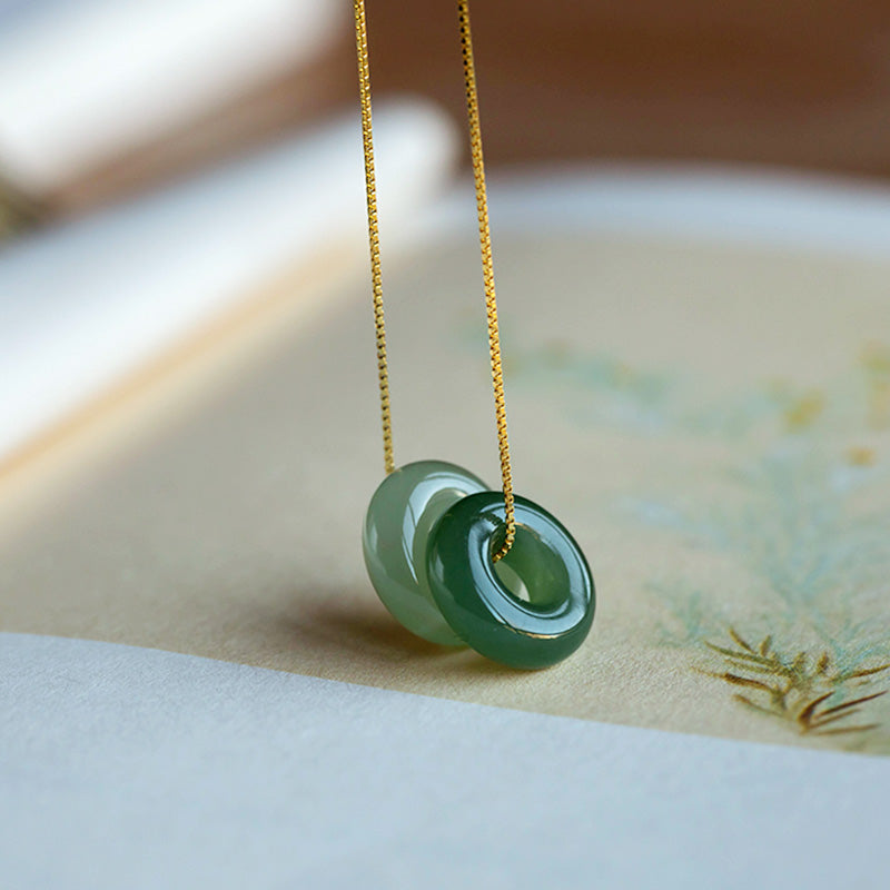 Nimara Ritual Natural Round Jade Peace Buckle Luck Abundance Necklace Pendant