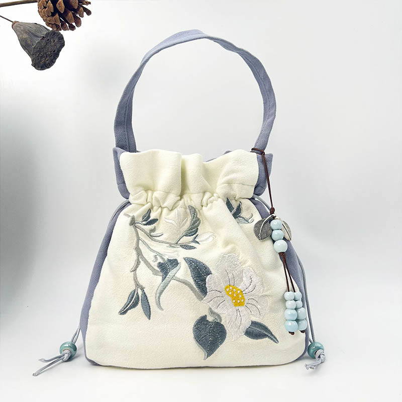 Nimara Ritual Embroidered Butterfly Lotus Magnolia Cotton Linen Tote Crossbody Bag Shoulder Bag Handbag