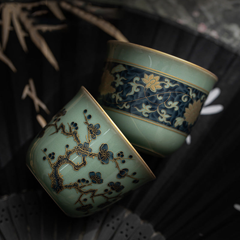 Nimara Ritual Butterfly Flower Lotus Koi Fish Plum Blossom Ceramic Teacup Kung Fu Tea Cup 100ml