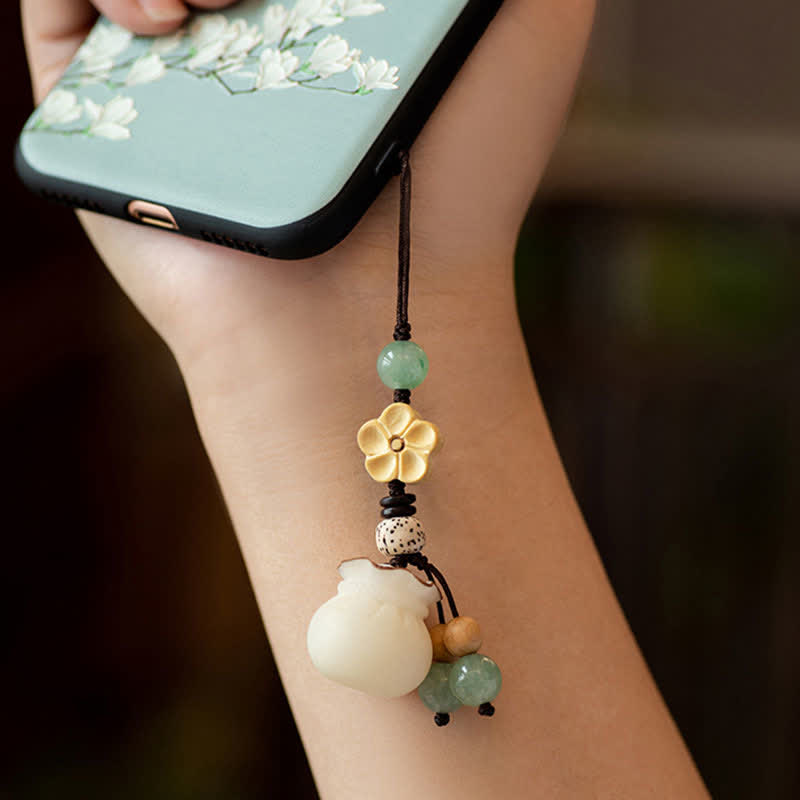 Nimara Ritual Natural Bodhi Seed Money Bag Flower Blessing Prosperity Keychain