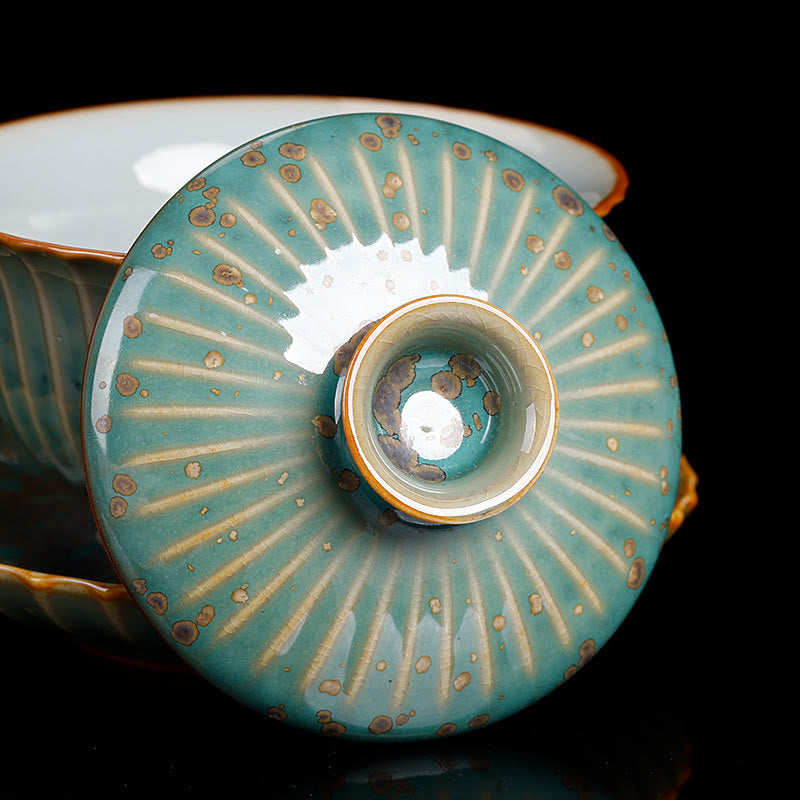 Nimara Ritual Retro Glaze Kiln Change Ceramic Gaiwan Sancai Teacup Kung Fu Tea Cup And Saucer With Lid