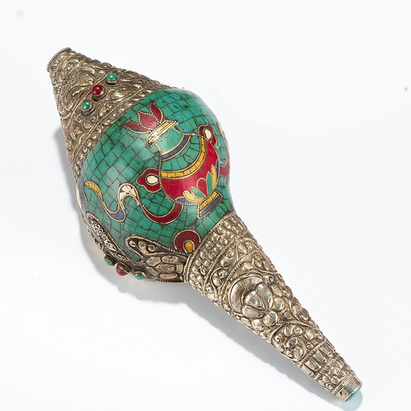 Nimara Ritual Tibetan Handmade Engraved Shankha Double Dorje Buddha Conch Shell Wealth Positive Decoration