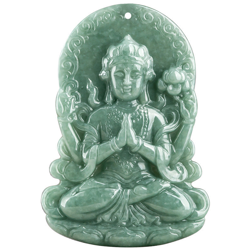 Nimara Ritual Four-armed Avalokitesvara Natural Jade Amulet Blessing String Necklace