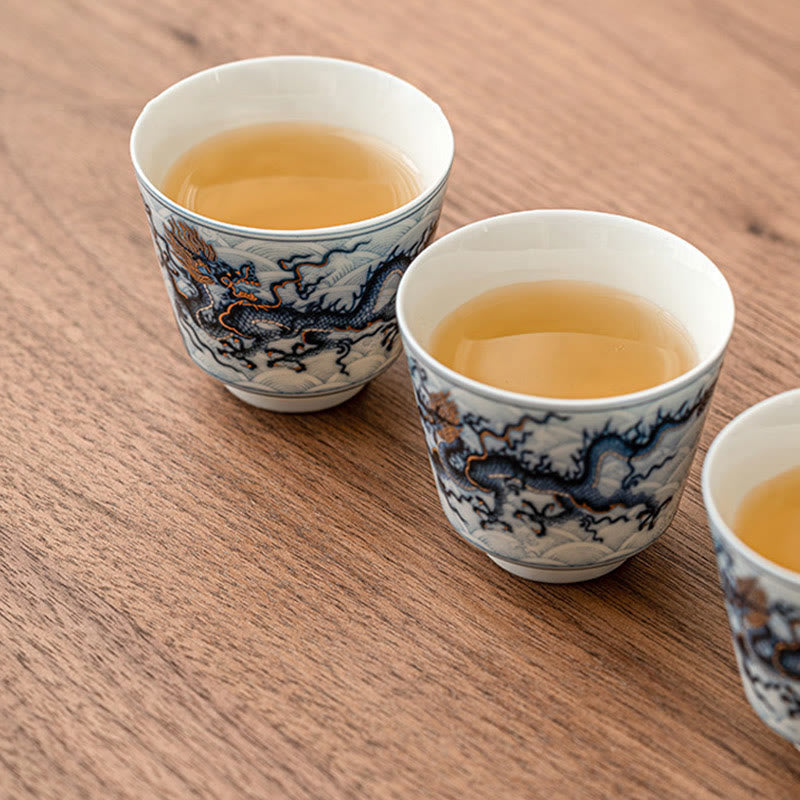 Nimara Ritual Small Blue And White Dragon Pattern Ceramic Teacup Kung Fu Tea Cups 45ml