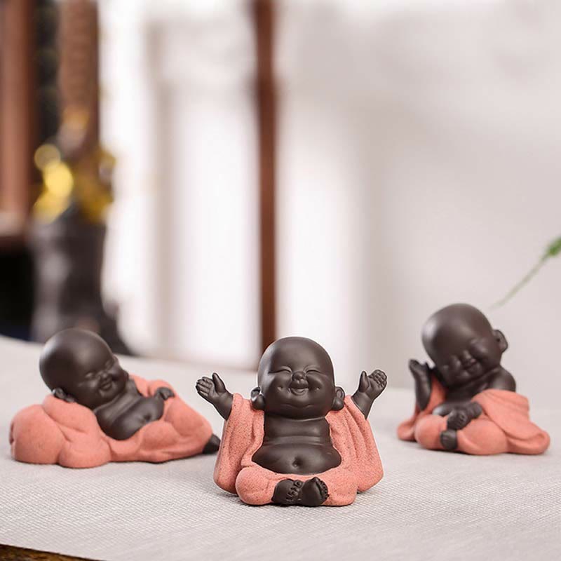 Nimara Ritual Always Smiling Laughing Buddha Wealth Luck Purple Clay Maitreya Statue Decoration